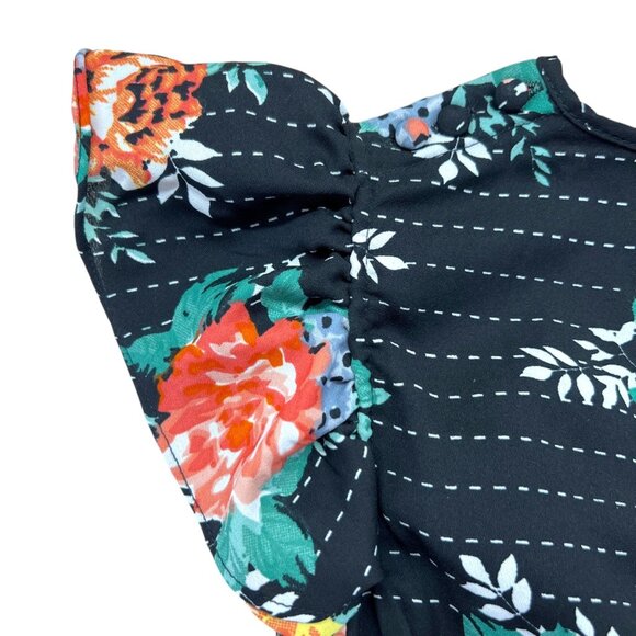 Walter Baker Floral Asymmetric Dress Ruffled Shoulders Black Multi Size Large - Picture 10 of 14